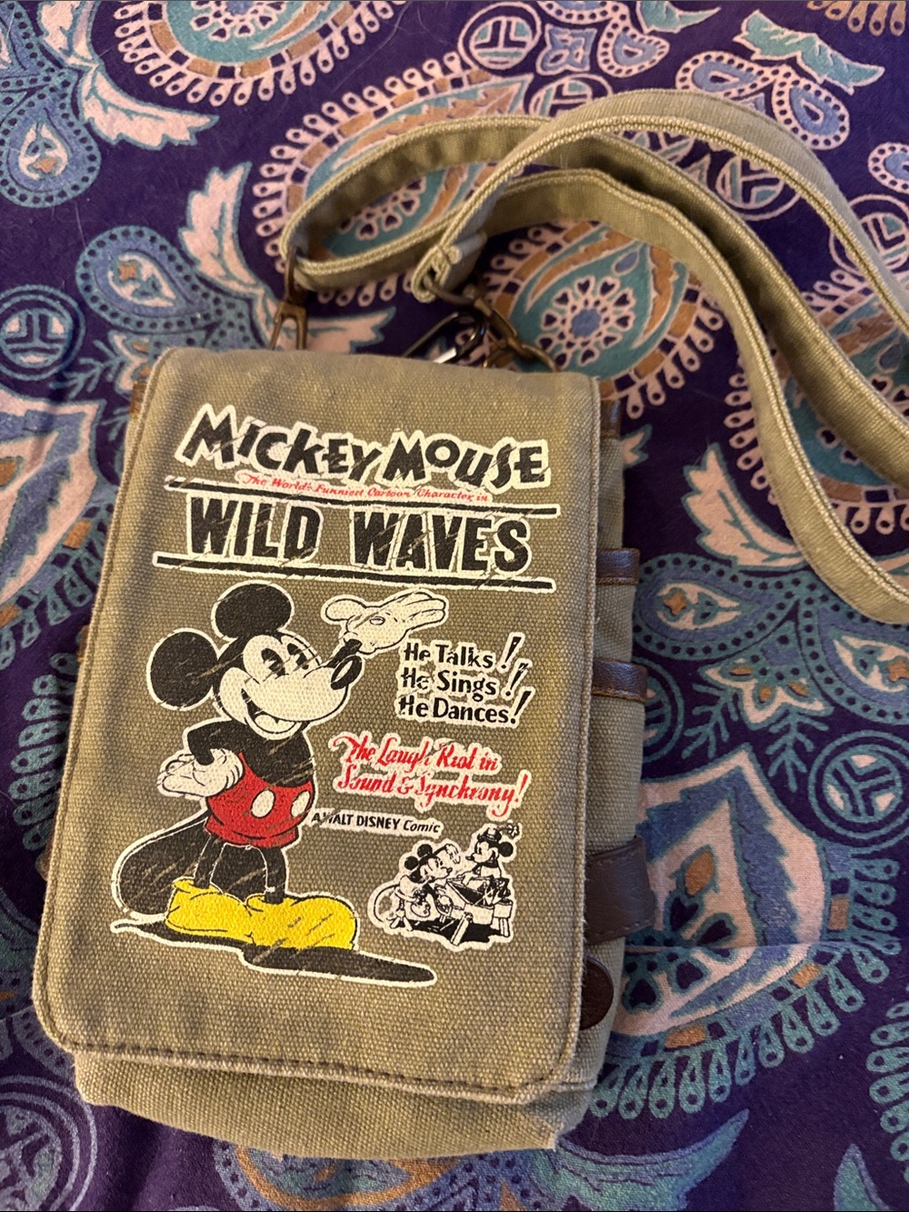 Disney Mickey Mouse 'Wild Waves' Canvas Crossbody - khaki green